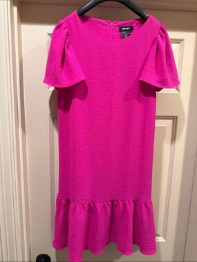 DKNY Bright Fuchsia Flutter Sleeve Ruffle Dress